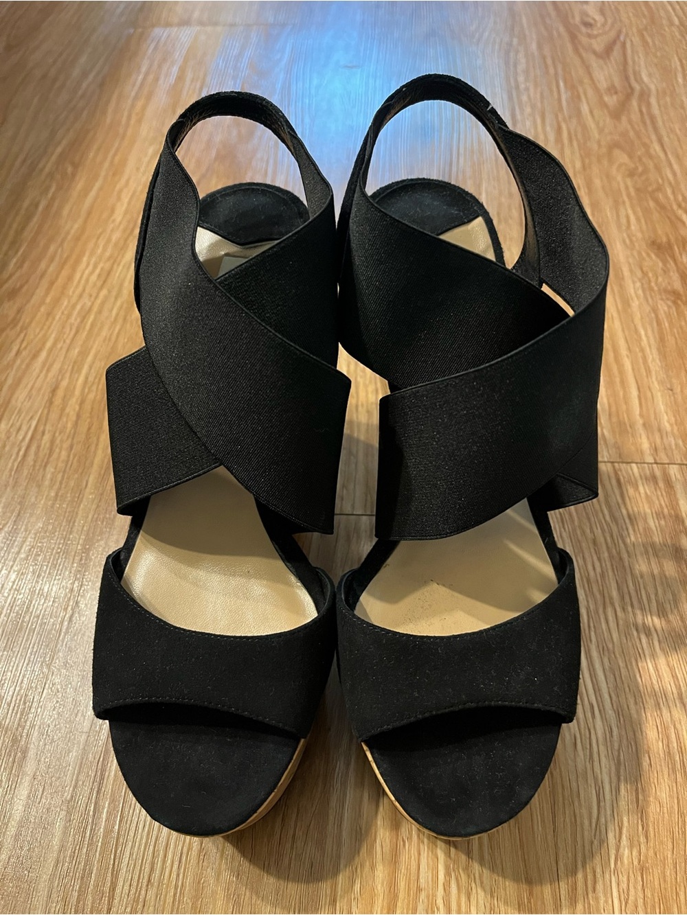Diane Von Furstenberg Black Crisscross Elastic Wedge Sandals
